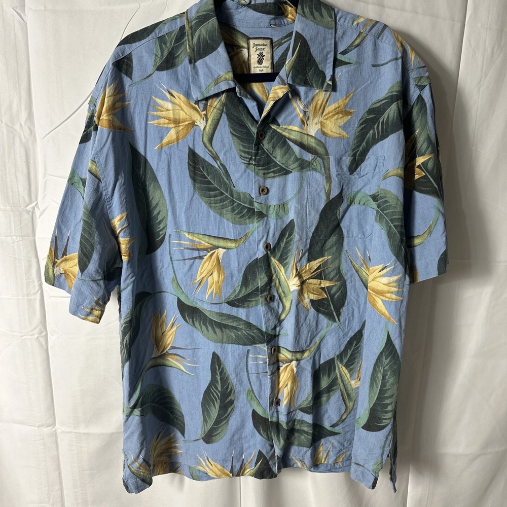 Vintage Jamaica Jaxx Hawaiian Shirt Mens XXL Blue Floral 100% Silk 2XL